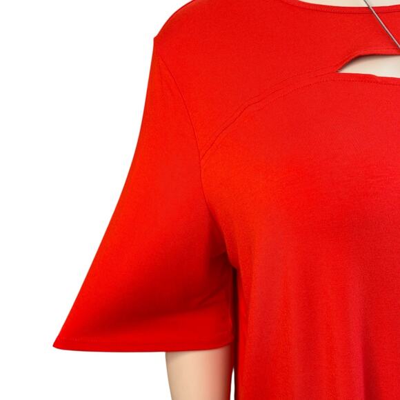 CATO Peek-a-boo Cutout Short Sleeved Casual Top Size 26/28 in Chili Pepper Red - Picture 6 of 7
